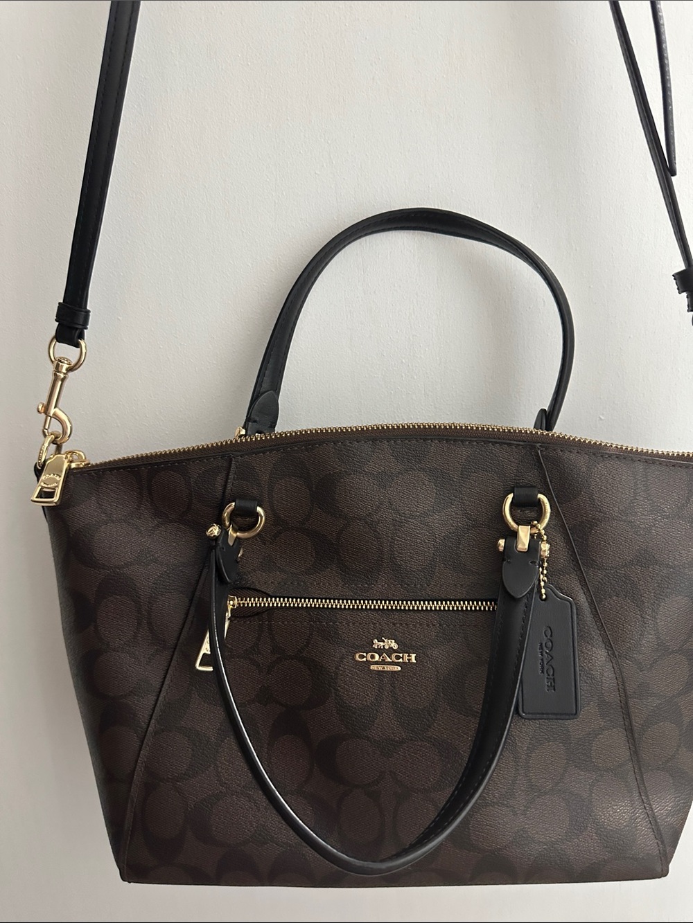 Coach Dark Brown Signature Canvas Tote with Detachable Strap